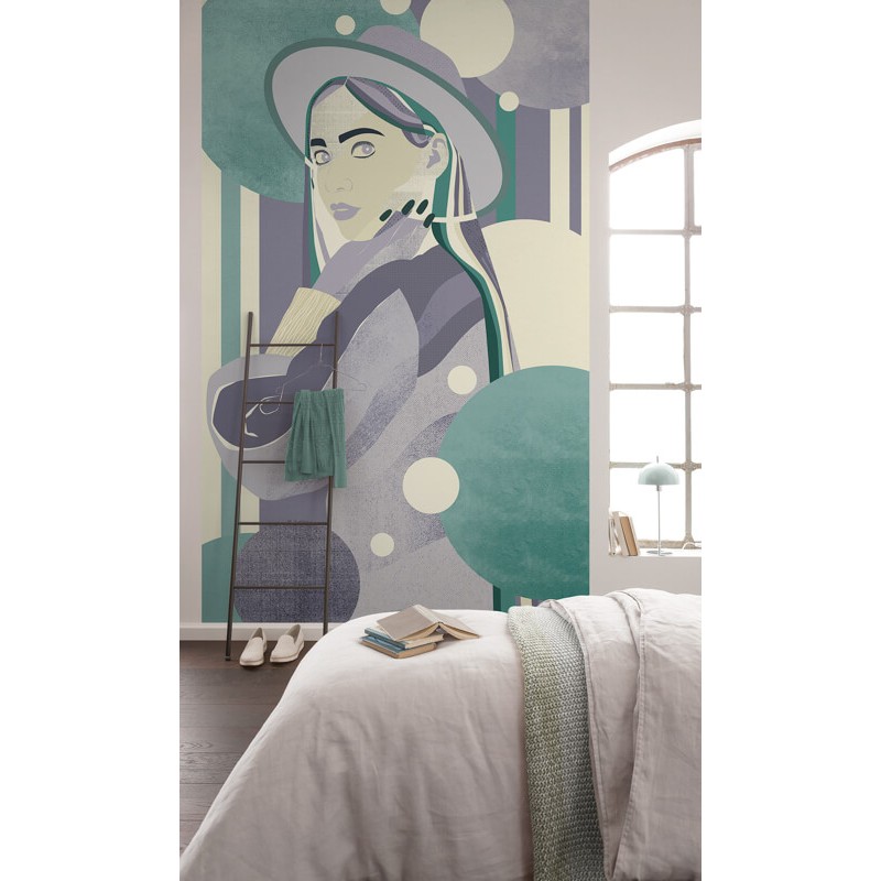 Nő kalapban kékeslila zöld fali poszter (150x250 cm) FLX3-062