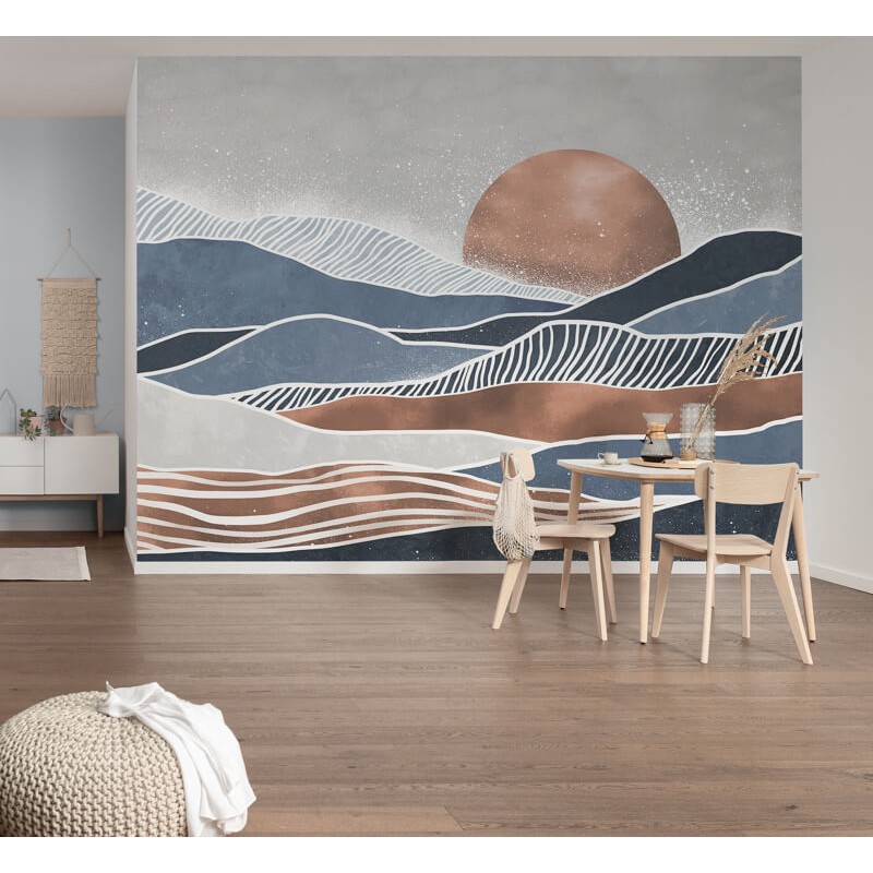 Kék bronz fali poszter hegyek nap  (350x250 cm) FLX7-010