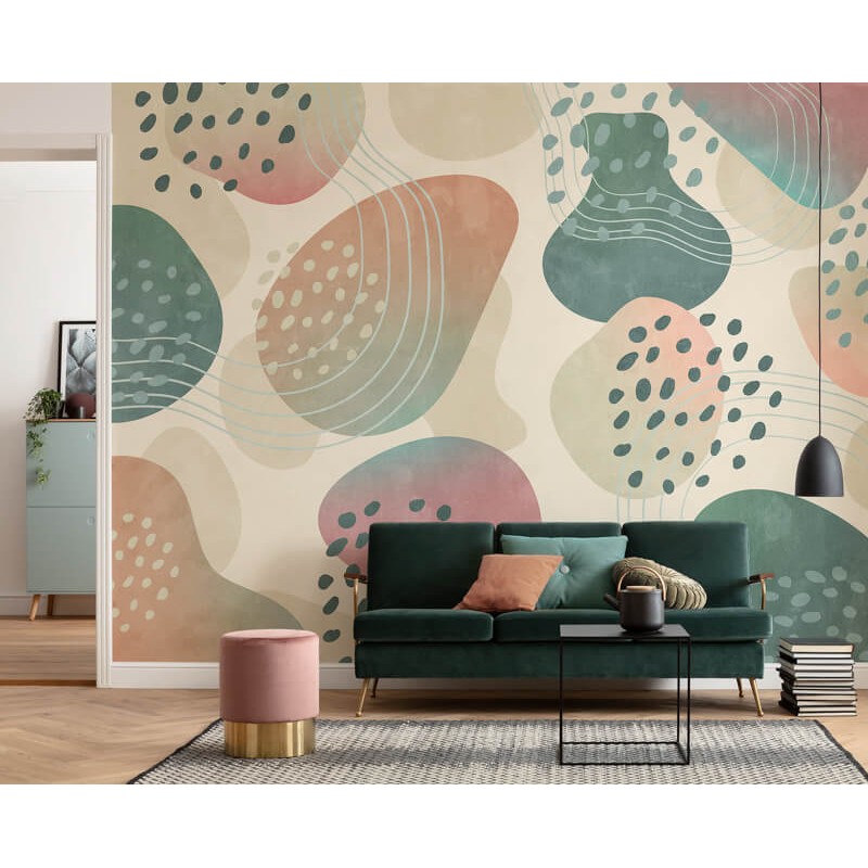 Absztrakt fali poszter bézs zöld  (350x250 cm) FLX7-014