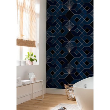 Elegáns sötétkék geometriai mintás poszter (150x280 cm) HK093