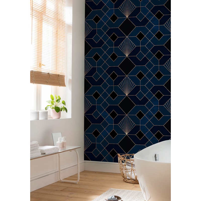 Elegáns sötétkék geometriai mintás poszter (150x280 cm) HK093