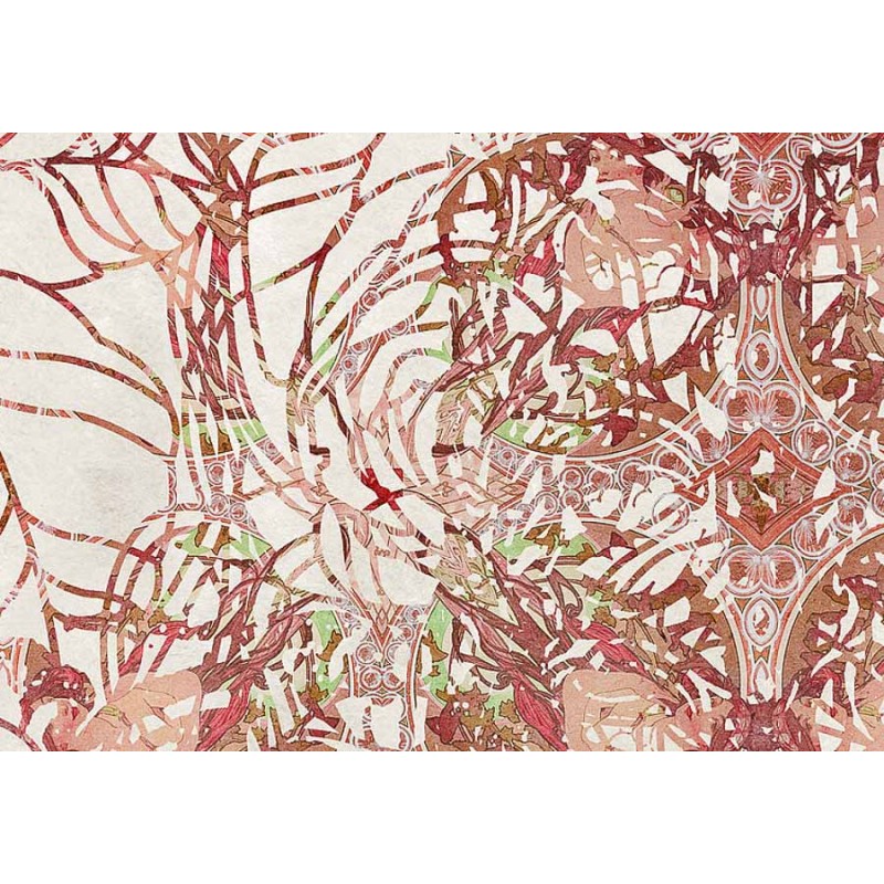 fali poszter zöld és téglavörös levélmintával (250x280 cm) HK405