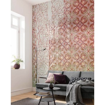 fali poszter zöld és téglavörös levélmintával (250x280 cm) HK405