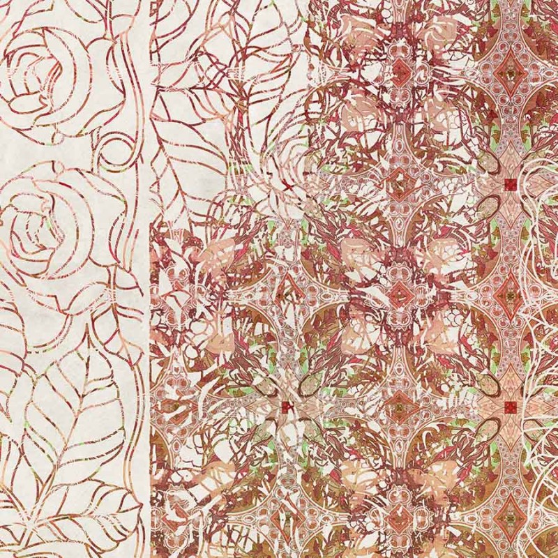 fali poszter zöld és téglavörös levélmintával (250x280 cm) HK405