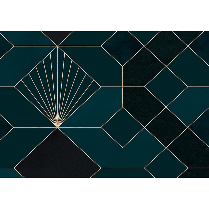 Art Deco fali poszter kékeszöld geometriai mintával (300x280 cm) HK116