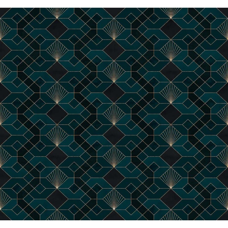 Art Deco fali poszter kékeszöld geometriai mintával (300x280 cm) HK116