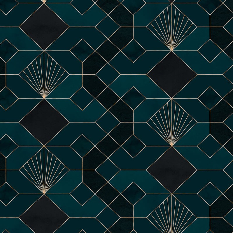 Art Deco fali poszter kékeszöld geometriai mintával (300x280 cm) HK116