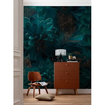 Elegáns fali poszter sötétzöld virágokkal (400x280 cm) HK528