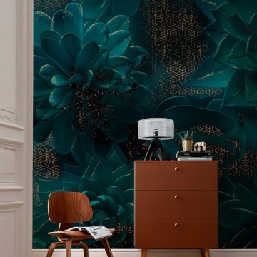 Elegáns fali poszter sötétzöld virágokkal (400x280 cm) HK528