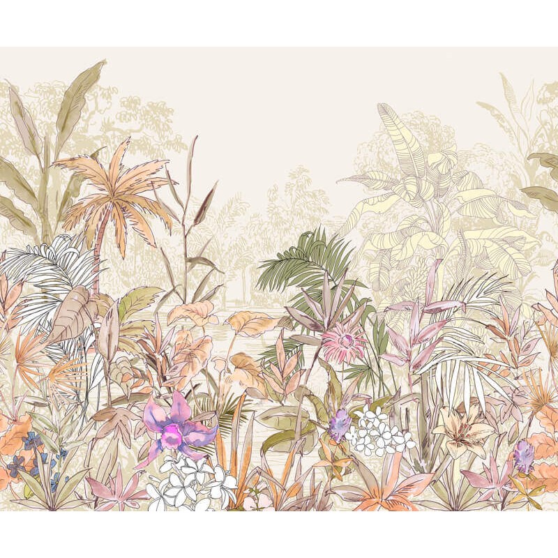 Bohém virágok narancs zöld fali poszter (300x250 cm) IF3-040