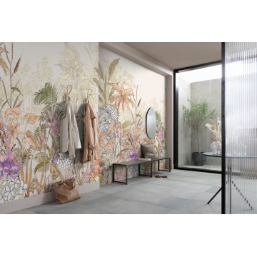 Bohém virágok narancs zöld fali poszter (300x250 cm) IF3-040