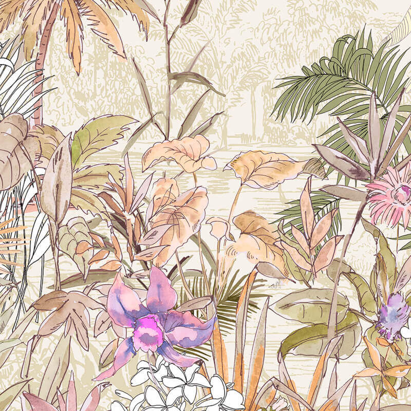 Bohém virágok narancs zöld fali poszter (300x250 cm) IF3-040