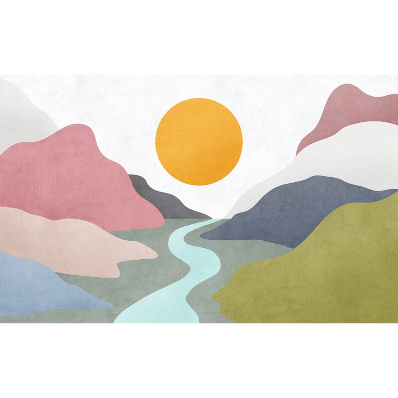 Nap és folyó modern fali poszter színekkel (400x250 cm) IF4-084