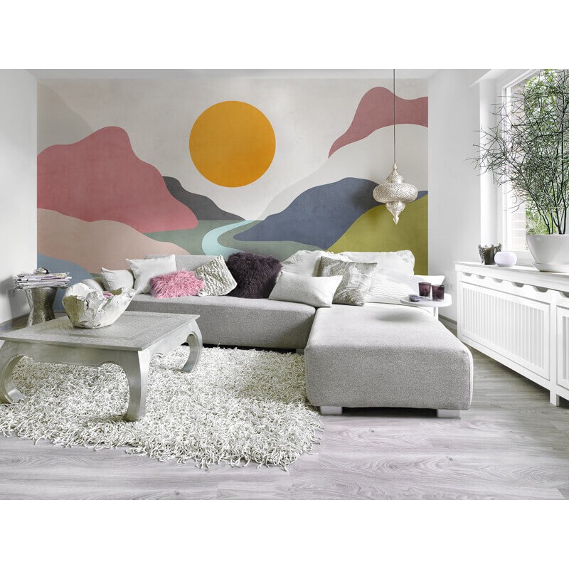 Nap és folyó modern fali poszter színekkel (400x250 cm) IF4-084