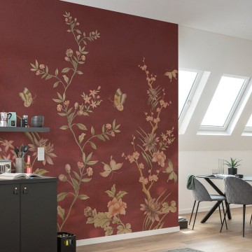 Bordó virágos poszter lepkékkel (250x250 cm)  JK00205