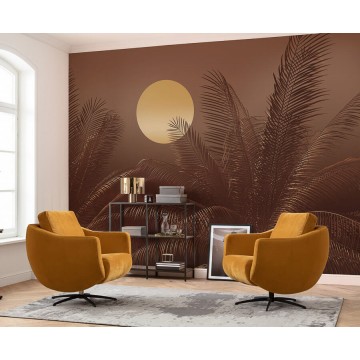 Barna fali poszter levelekkel (350x250 cm) JK03907