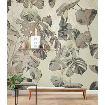 Barna fali poszter levelekkel (350x250 cm) JK04607