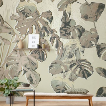 Barna fali poszter levelekkel (350x250 cm) JK04607