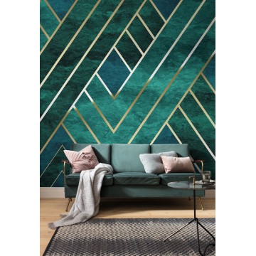 Art déco mintás fali poszter kékeszöld arany (300x250 cm) P014-VD3