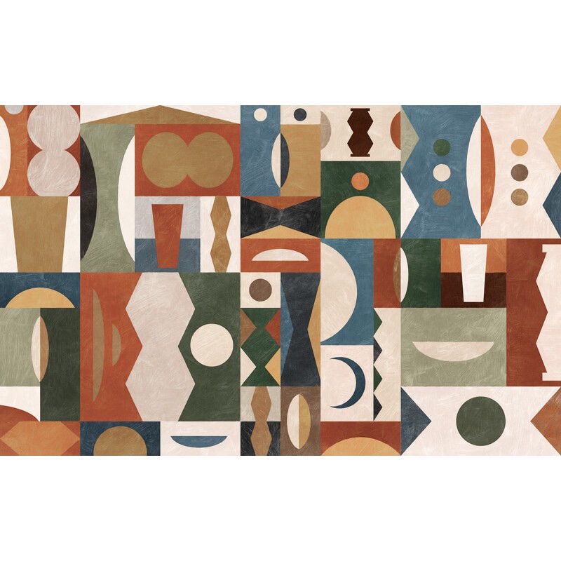 Barna kék zöld posztertapéta geometriai alakzatokkal (400X250cm) P258-VD4