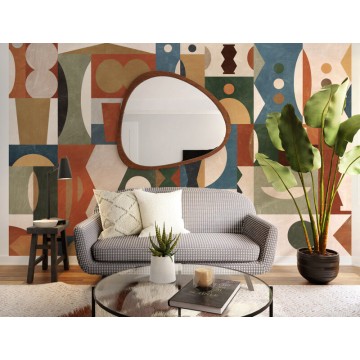 Barna kék zöld posztertapéta geometriai alakzatokkal (400X250cm) P258-VD4