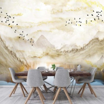 Hegyek, vízpart, madarak design poszter DCV1017