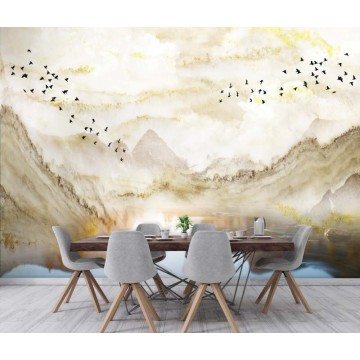 Hegyek, vízpart, madarak design poszter DCV1017