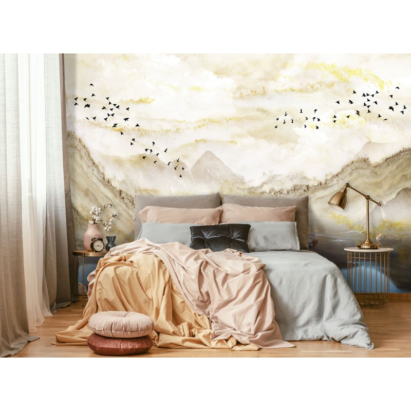 Hegyek, vízpart, madarak design poszter DCV1017