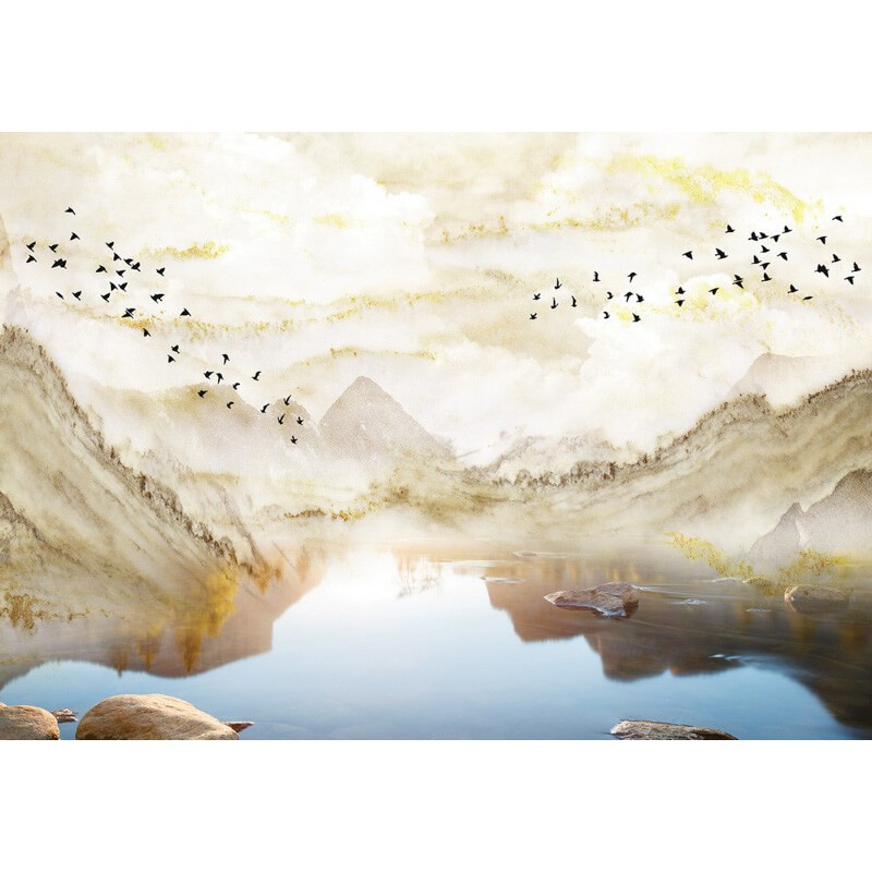 Hegyek, vízpart, madarak design poszter DCV1017