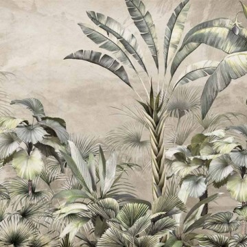 Barna árnyalatú fali poszter nagy növényekkel DCV1031