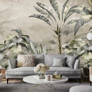 Barna árnyalatú fali poszter nagy növényekkel DCV1031