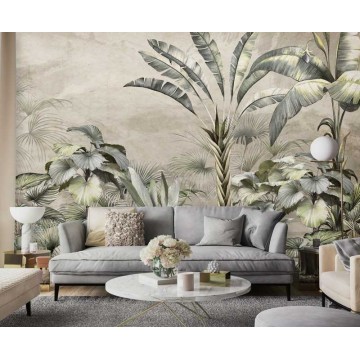 Barna árnyalatú fali poszter nagy növényekkel DCV1031