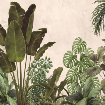 Barna és zöld árnyalatú fali poszter nagy növényekkel DCV1032