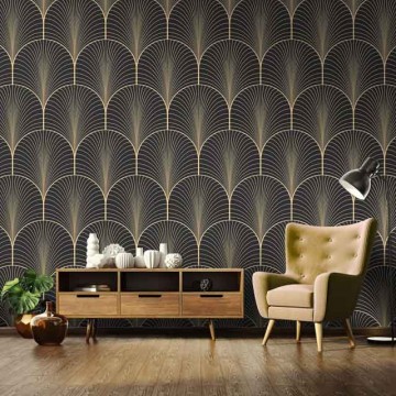 Art Deco mintás fali poszter, fekete arany DCV1080