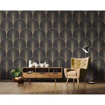 Art Deco mintás fali poszter, fekete arany DCV1080