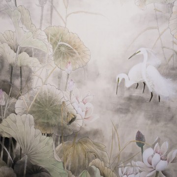 Elegáns pasztell árnyalatú fali poszter növényekkel, madarakkal DCV1084