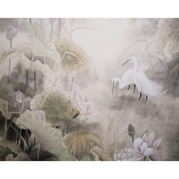 Elegáns pasztell árnyalatú fali poszter növényekkel, madarakkal DCV1084