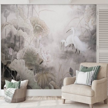 Elegáns pasztell árnyalatú fali poszter növényekkel, madarakkal DCV1084