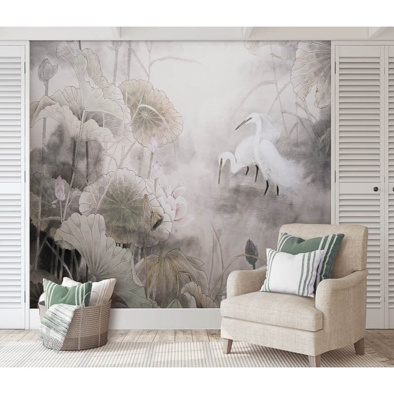 Elegáns pasztell árnyalatú fali poszter növényekkel, madarakkal DCV1084