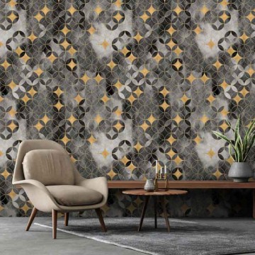 Art Deco stílusú fali poszter, szürke, aranysárga DCV1086