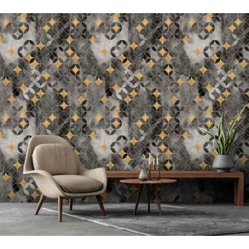 Art Deco stílusú fali poszter, szürke, aranysárga DCV1086