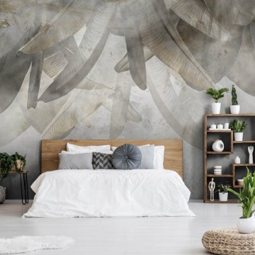 Barna szürke fali poszter nagy levelekkel DC1108