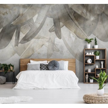 Barna szürke fali poszter nagy levelekkel DC1108