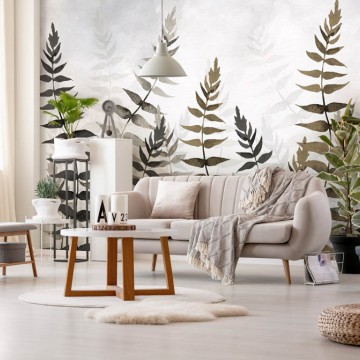 Barna sötétzözld fali poszter levelekkel DC1110