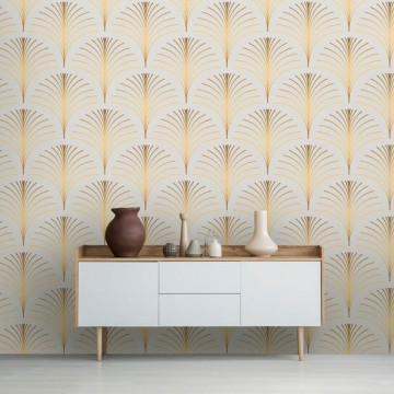 Art Deco boltív mintás fali poszter, bézs, aranysárga DC1118