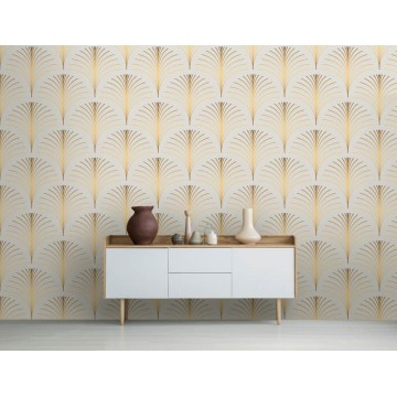Art Deco boltív mintás fali poszter, bézs, aranysárga DC1118