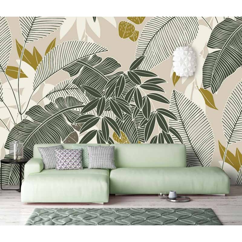 Barna zöld nagy levelek fali poszter DC1279