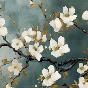 Elegáns virágmintás fali poszter, sötétzöld fehér DC1181