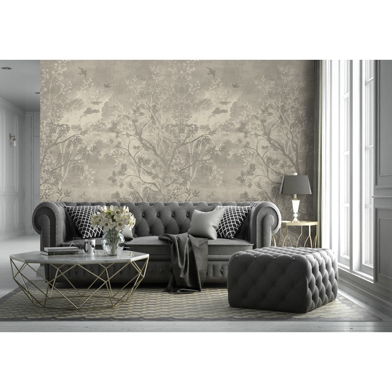 Elegáns pasztell zöld fali poszter növényekkel, madarakkal DC1189