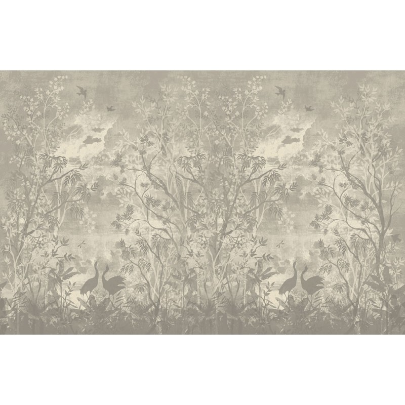 Elegáns pasztell zöld fali poszter növényekkel, madarakkal DC1189